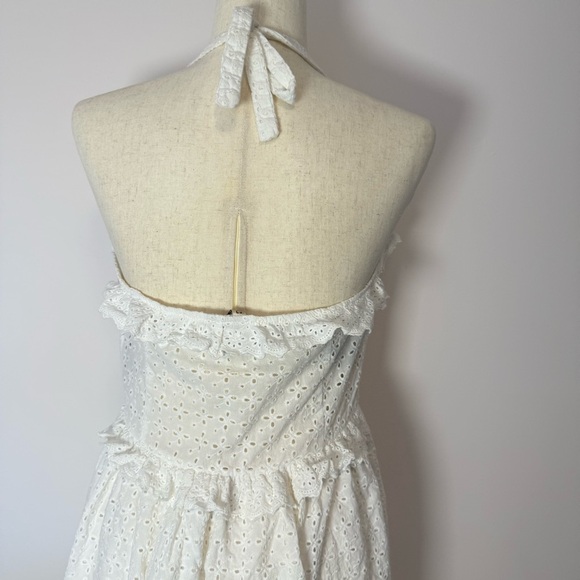H&M White Ruffled Eyelet Lace Halter Sundress Size 10 - Picture 8 of 10